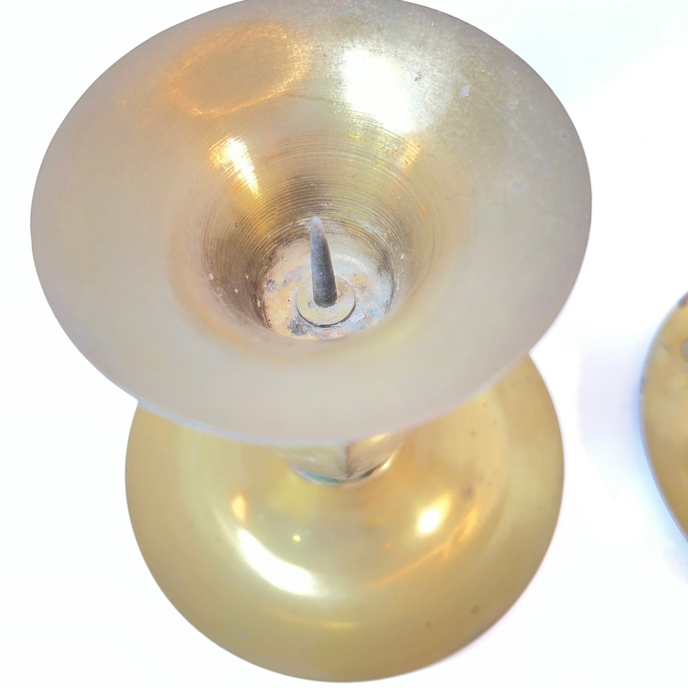 Vintage Brass Candlestick Holders Set of 2 Hexagon Stem Made in Taiwan Gold 5in - Picture 3 of 8